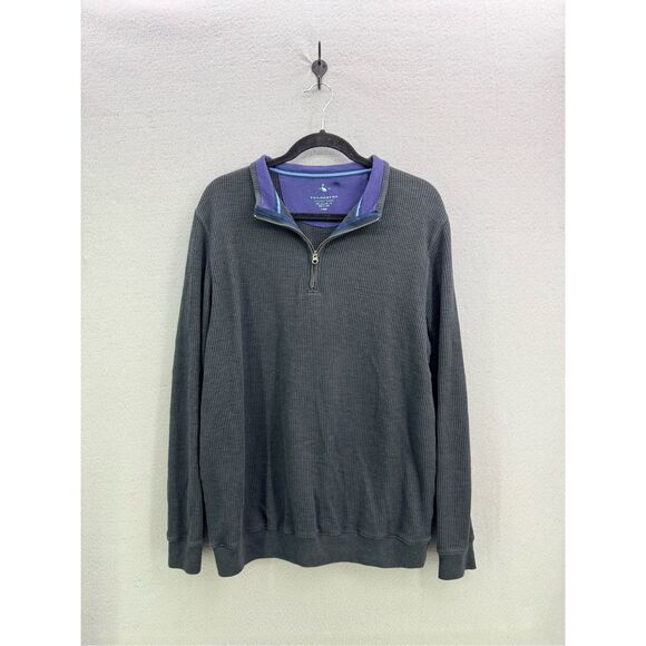 Tailorbyrd Mens Gray Knit 1/4 Zip Long Sleeve Waffle Knit Pullover Size Large - Picture 1 of 6